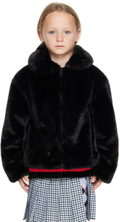 Детская черная куртка из искусственного меха на молнии MSGM Kids
