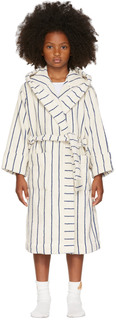 Детский банный халат с капюшоном Off-White и темно-синей полосой Tekla Kids