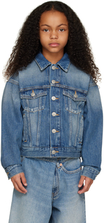 Детская синяя джинсовая куртка с эффектом потертости MM6 Maison Margiela