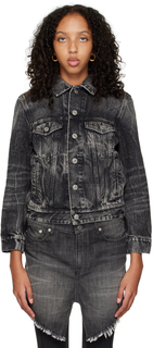Черная укороченная джинсовая куртка из мятой ткани Balenciaga