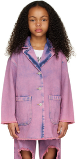Детская джинсовая куртка розового цвета с эффектом потертости MM6 Maison Margiela