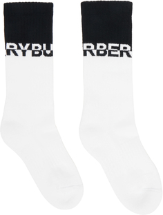 Бело-черные носки с логотипом вязки интарсия Burberry