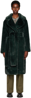 Зеленое пальто из искусственного меха с поясом Proenza Schouler White Label
