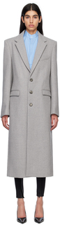 Серое однобортное пальто WARDROBE.NYC