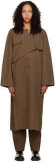 Коричневое пальто с асимметричным воротником LEMAIRE