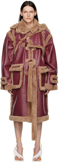 Бордовое пальто из искусственной кожи с запахом Ottolinger