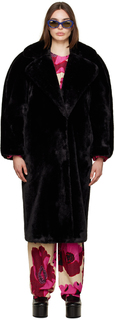 Черное пальто из искусственного меха с крючками Dries Van Noten