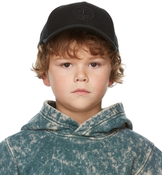 Детская черная кепка с логотипом из твила Stone Island Junior