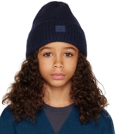 Детская темно-синяя шапка с нашивками Acne Studios