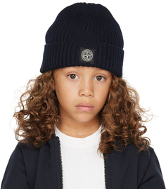 Детская темно-синяя шапка с нашивкой-логотипом Stone Island Junior
