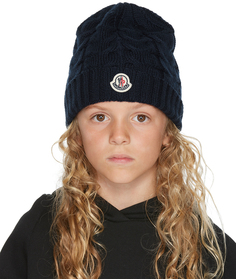 Детская темно-синяя шерстяная шапка Moncler Enfant