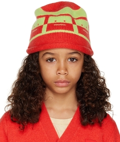 Детская красно-зеленая шапка из жаккарда Acne Studios