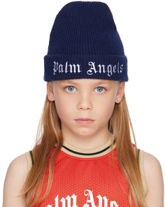 Детская темно-синяя шапка с вышивкой Palm Angels