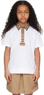Детская белая футболка-поло в винтажную клетку Burberry
