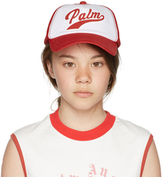 Детская красно-белая бейсболка с логотипом Palm Angels