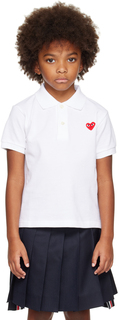 Детская футболка-поло белого цвета с сердечками Comme des Garçons Play