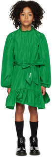 Детское зеленое платье с пышными рукавами MSGM Kids