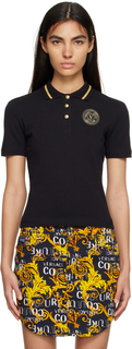 Черная футболка-поло с V-образной эмблемой Versace Jeans Couture