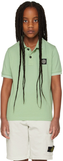 Детская зеленая футболка-поло с нашивками Stone Island Junior