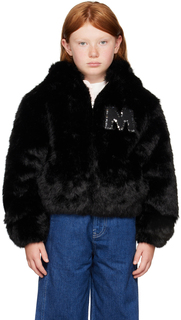 Детская черная куртка из искусственного меха с нашивкой \M\&quot;&quot; Marni