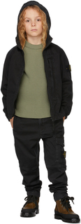 Детская черная куртка на молнии с капюшоном Stone Island Junior