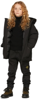Детская черная пуховая куртка с капюшоном Stone Island Junior