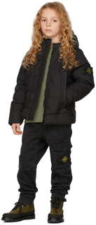 Детская черная пуховая куртка из мятого репса NY Stone Island Junior