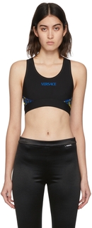Черно-синий спортивный бюстгальтер с логотипом Versace Underwear