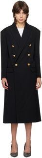 Черное двубортное пальто Balmain