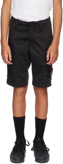 Детские черные хлопковые шорты карго Stone Island Junior