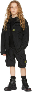 Детские черные хлопковые шорты карго Stone Island Junior