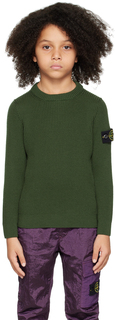 Детский зеленый свитер с круглым вырезом Stone Island Junior