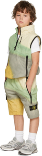 Детские желто-зеленые шорты с аэрографом Stone Island Junior