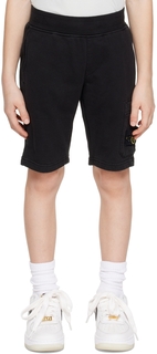 Детские черные шорты с накладными карманами Stone Island Junior