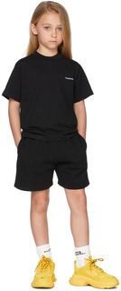 Детские черные шорты для бега с логотипом Balenciaga Kids