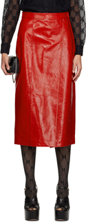 Красная юбка-миди с тиснением под змею Gucci
