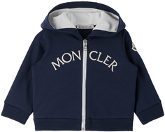 Темно-синяя толстовка с капюшоном для малышей на молнии Moncler Enfant