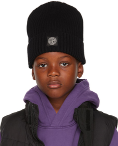 Детская черная шапка с логотипом Stone Island Junior