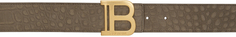 Серо-коричневый ремень B с тиснением под крокодила Balmain