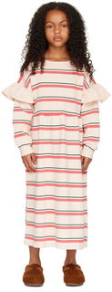 Детское розовое платье в полоску с рюшами Bonmot Organic