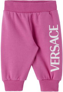 Детские розовые брюки для отдыха с принтом и логотипом Versace