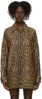 Светло-коричневая рубашка с леопардовым принтом из микрофай Valentino