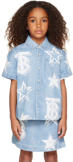 Детская синяя джинсовая рубашка с мотивом звезды и монограммы Burberry