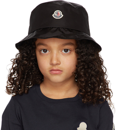 Детская черная нейлоновая шляпа-ведро Moncler Enfant