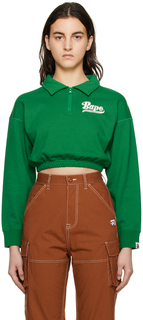 Зеленый короткий свитер с молнией до половины BAPE
