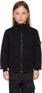 Детский черный свитер на молнии Stone Island Junior