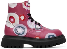 Детские розовые ботинки на шнуровке с цветочным принтом Marni