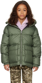 Детская стеганая пуховая куртка цвета хаки Woolrich