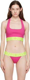 Розово-зеленый спортивный бюстгальтер с каймой Greca Versace Underwear