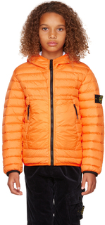 Детская оранжевая стеганая пуховая куртка Stone Island Junior